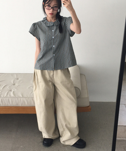 コットンパンツ 【丈別】サイドピンタックワイドコットンパンツ BEIGE