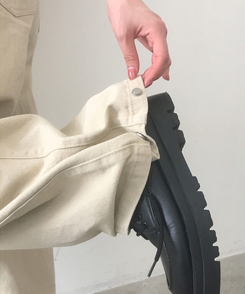 コットンパンツ 【丈別】サイドピンタックワイドコットンパンツ BEIGE
