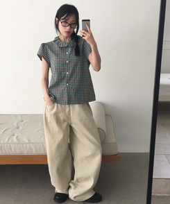コットンパンツ 【丈別】サイドピンタックワイドコットンパンツ BEIGE