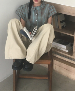 コットンパンツ 【丈別】サイドピンタックワイドコットンパンツ BEIGE