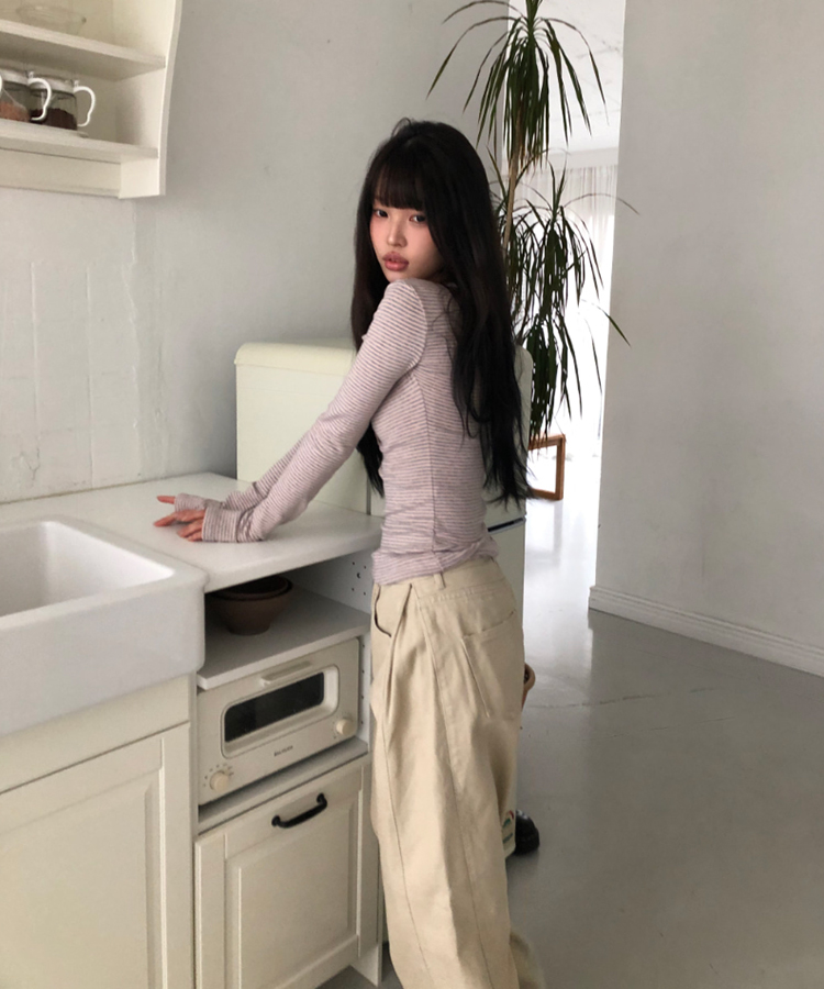 【丈別】サイドピンタックワイドコットンパンツ BEIGE