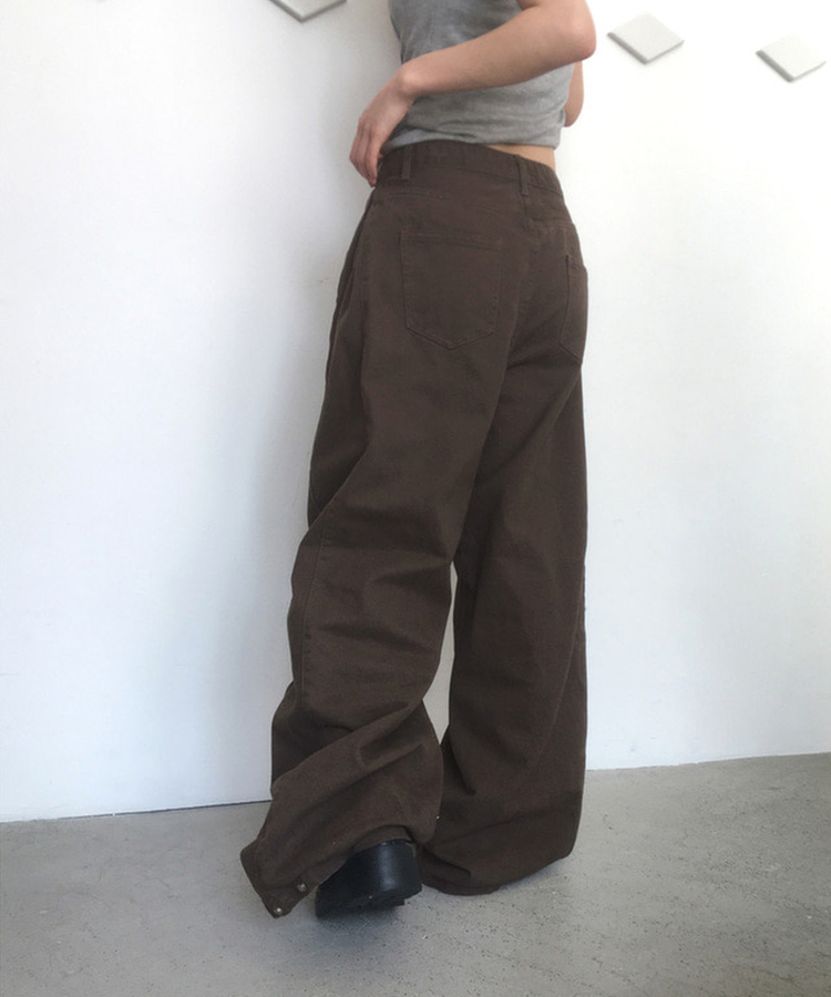 【丈別】サイドピンタックワイドコットンパンツ BROWN