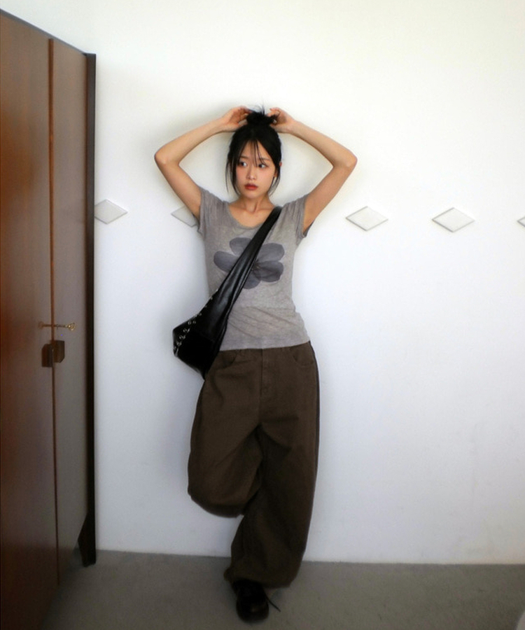 【丈別】サイドピンタックワイドコットンパンツ BROWN