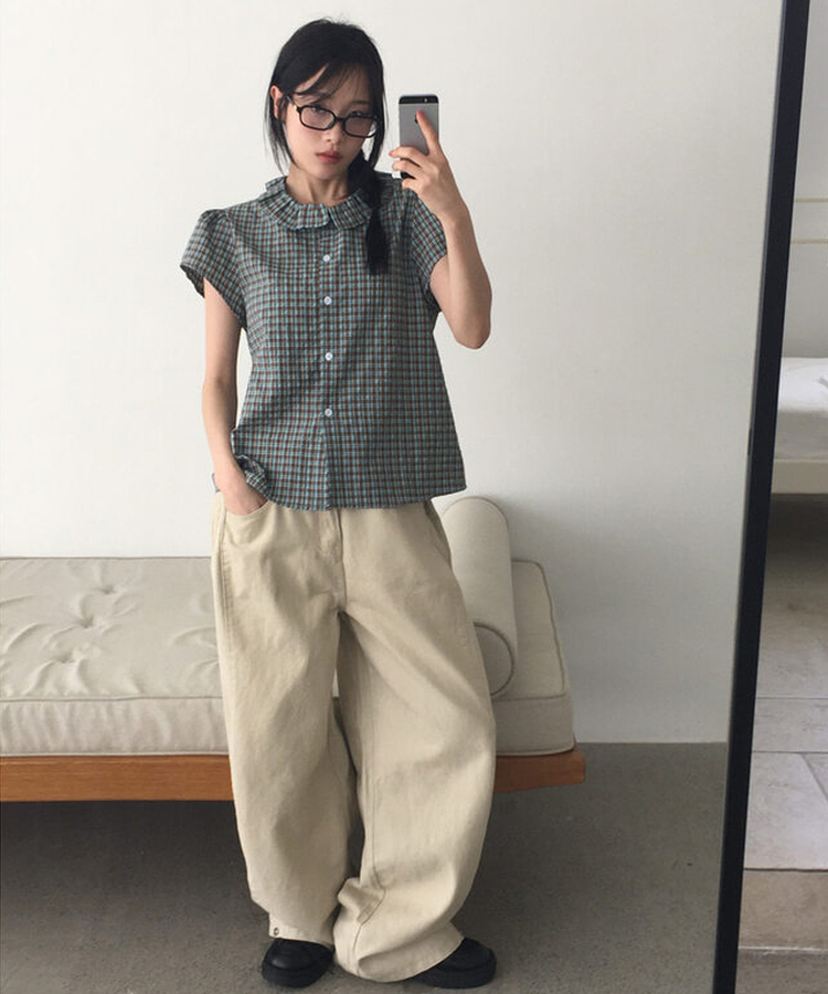 【丈別】サイドピンタックワイドコットンパンツ BEIGE