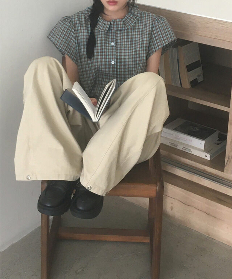 【丈別】サイドピンタックワイドコットンパンツ BEIGE