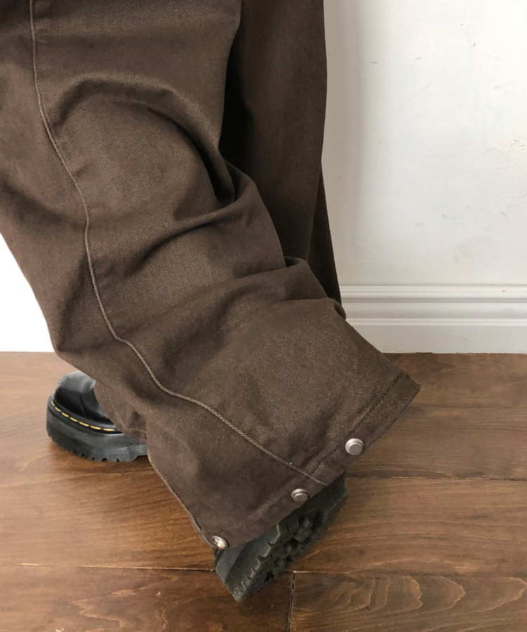 【丈別】サイドピンタックワイドコットンパンツ BROWN
