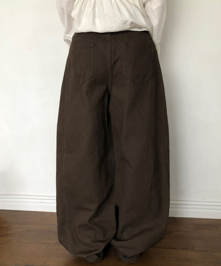 【丈別】サイドピンタックワイドコットンパンツ BROWN