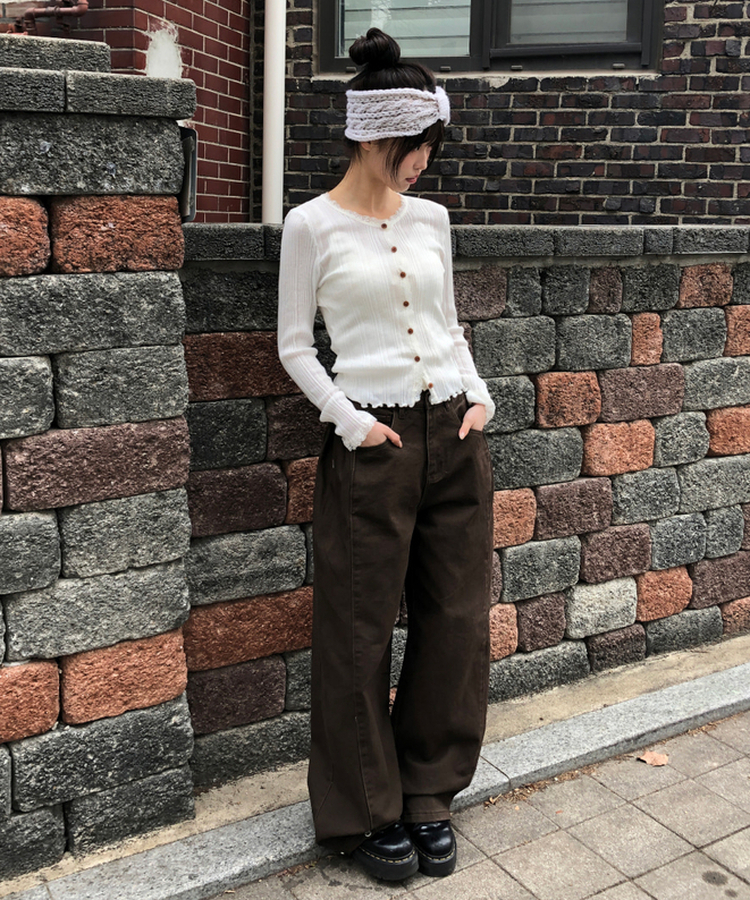 【丈別】サイドピンタックワイドコットンパンツ BROWN