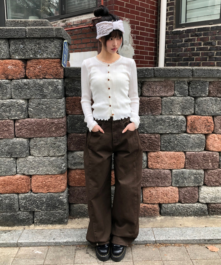 【丈別】サイドピンタックワイドコットンパンツ BROWN