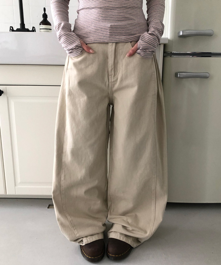 【丈別】サイドピンタックワイドコットンパンツ BEIGE