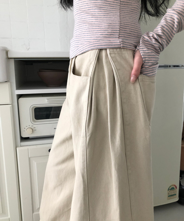 【丈別】サイドピンタックワイドコットンパンツ BEIGE