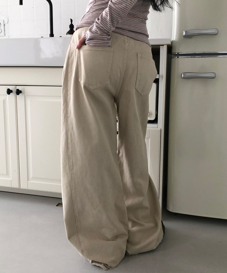 【丈別】サイドピンタックワイドコットンパンツ BEIGE