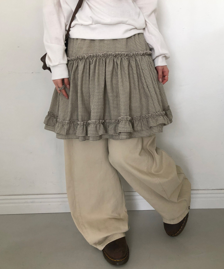 【丈別】サイドピンタックワイドコットンパンツ BEIGE