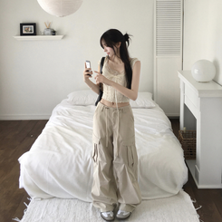 ストリングツーピンタックワイドカーゴパンツ LIGHT BEIGE
