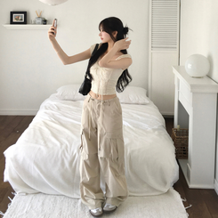 ストリングツーピンタックワイドカーゴパンツ LIGHT BEIGE