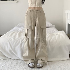 ストリングツーピンタックワイドカーゴパンツ LIGHT BEIGE