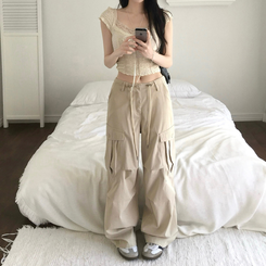 ストリングツーピンタックワイドカーゴパンツ LIGHT BEIGE