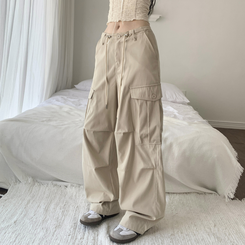 ストリングツーピンタックワイドカーゴパンツ LIGHT BEIGE