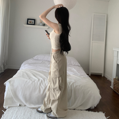 ストリングツーピンタックワイドカーゴパンツ LIGHT BEIGE