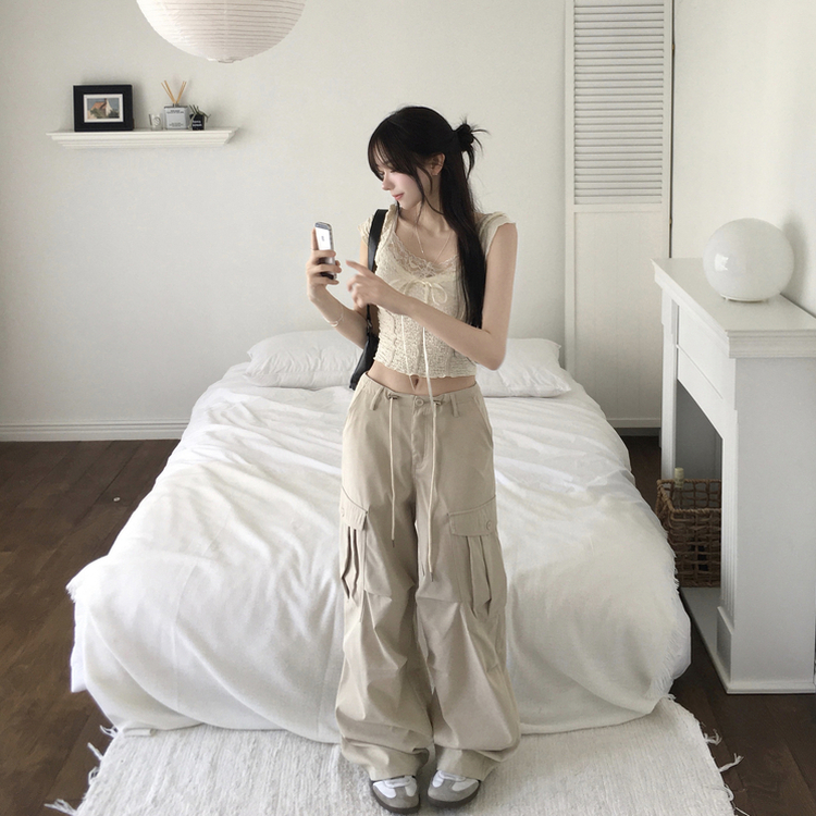 ストリングツーピンタックワイドカーゴパンツ LIGHT BEIGE