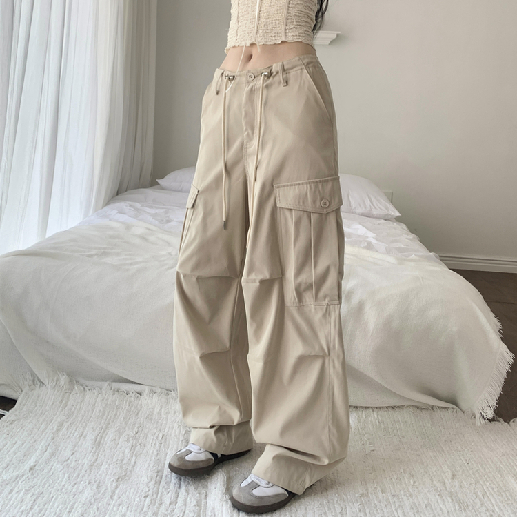 ストリングツーピンタックワイドカーゴパンツ LIGHT BEIGE
