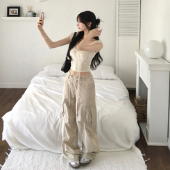 半袖Tシャツ リボンスリムクロップ半袖ブラウス IVORY