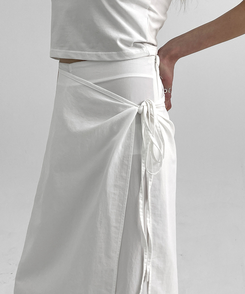 コットンパンツ ラップスカートレイヤードパンツ WHITE