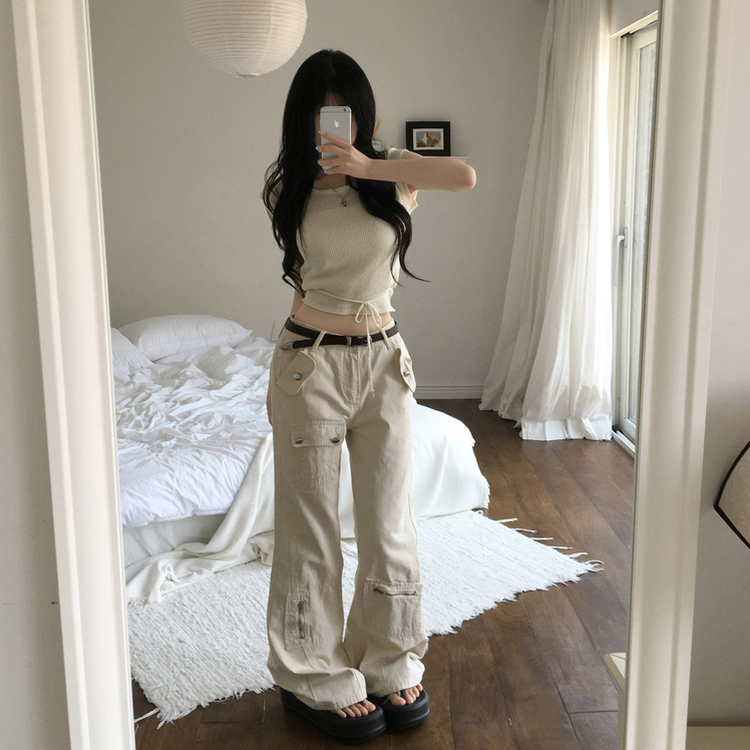마레 백 스트랩 리본 펀칭 크롭 나시 니트 화이트
