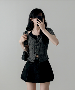 【SET】アイレット半袖Tシャツ CHARCOAL