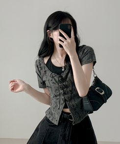 【SET】アイレット半袖Tシャツ CHARCOAL