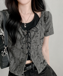 【SET】アイレット半袖Tシャツ CHARCOAL