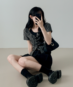 【SET】アイレット半袖Tシャツ CHARCOAL