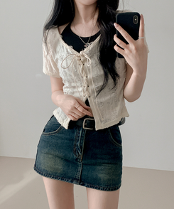 【SET】アイレット半袖Tシャツ CREAM