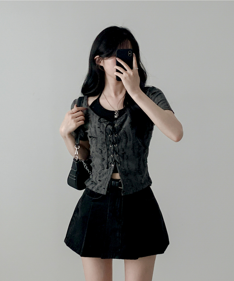 【SET】アイレット半袖Tシャツ CHARCOAL