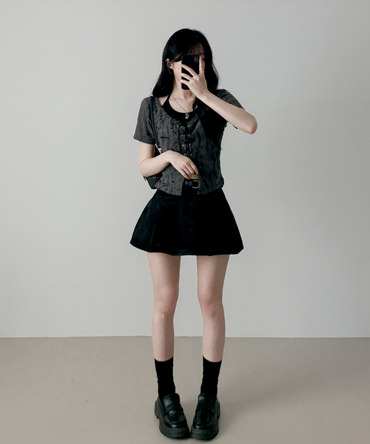 【SET】アイレット半袖Tシャツ CHARCOAL