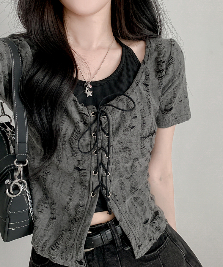 【SET】アイレット半袖Tシャツ CHARCOAL