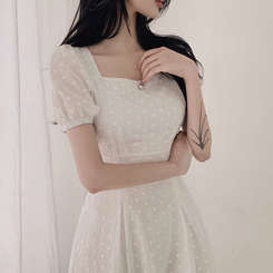 ロングワンピース フラワー半袖パフロングワンピース IVORY
