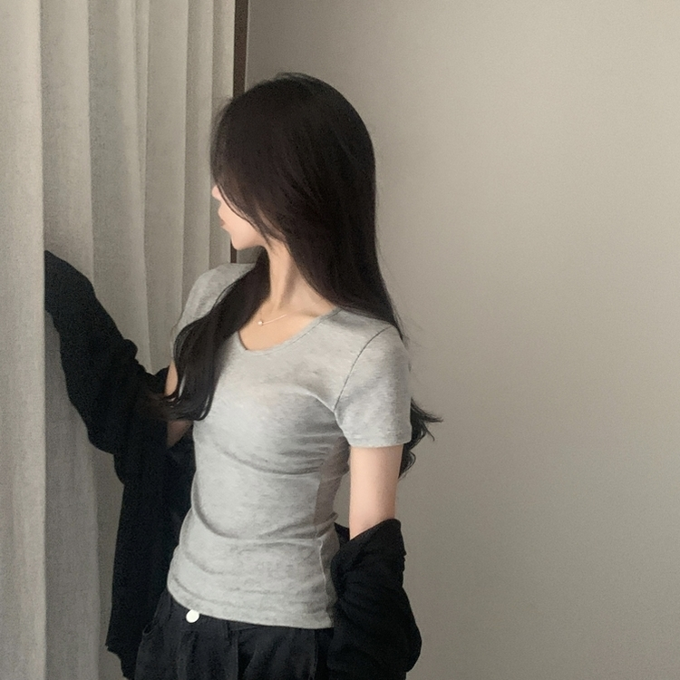 실루엣 만점 사이드 셔링 브이넥라운드 반팔티셔츠 6color 멜란지그레이