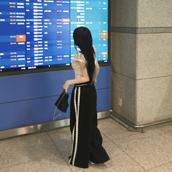 リボンレースラインワイドトレーニングパンツ NAVY