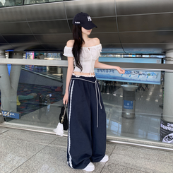 リボンレースラインワイドトレーニングパンツ NAVY