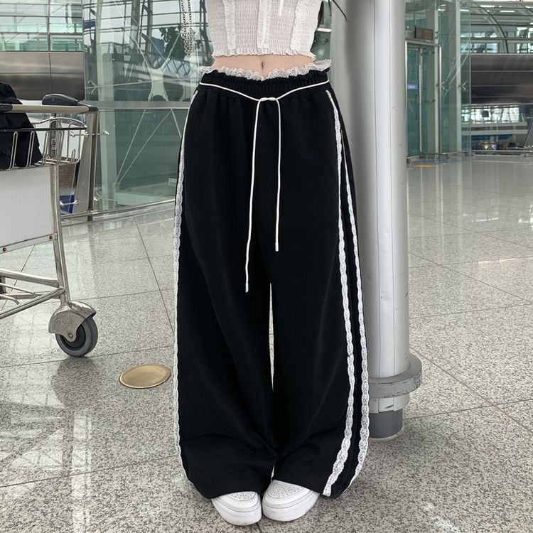 リボンレースラインワイドトレーニングパンツ NAVY