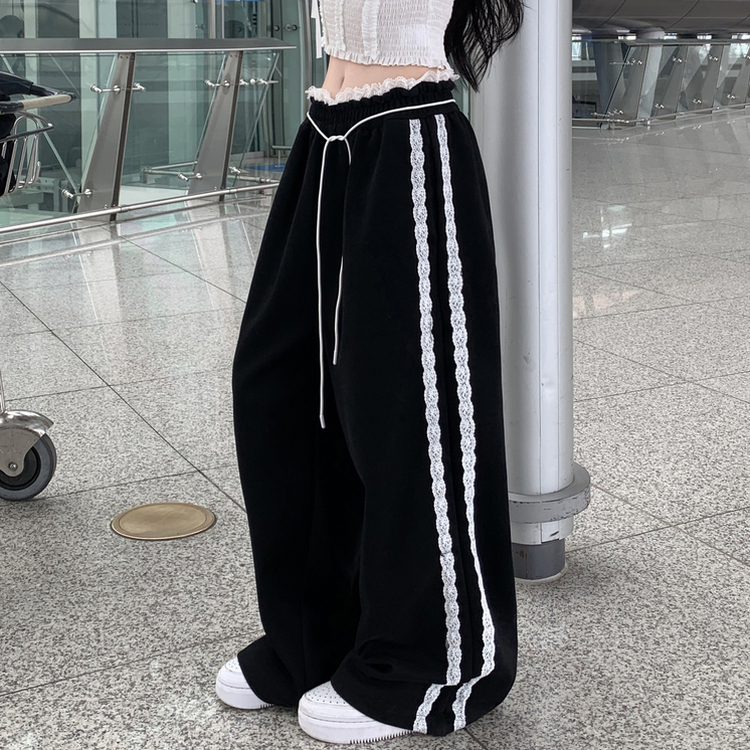 リボンレースラインワイドトレーニングパンツ NAVY