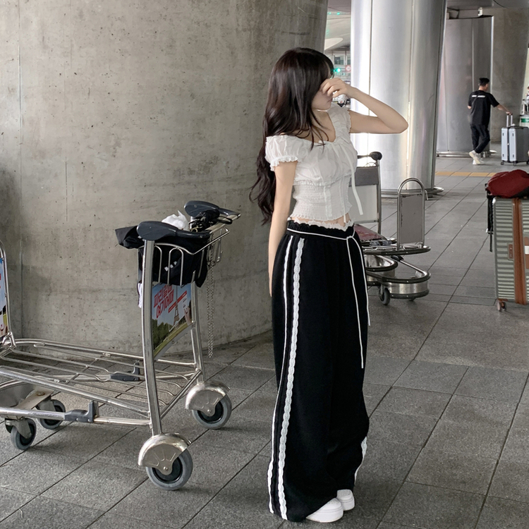 リボンレースラインワイドトレーニングパンツ NAVY