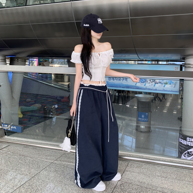 リボンレースラインワイドトレーニングパンツ NAVY