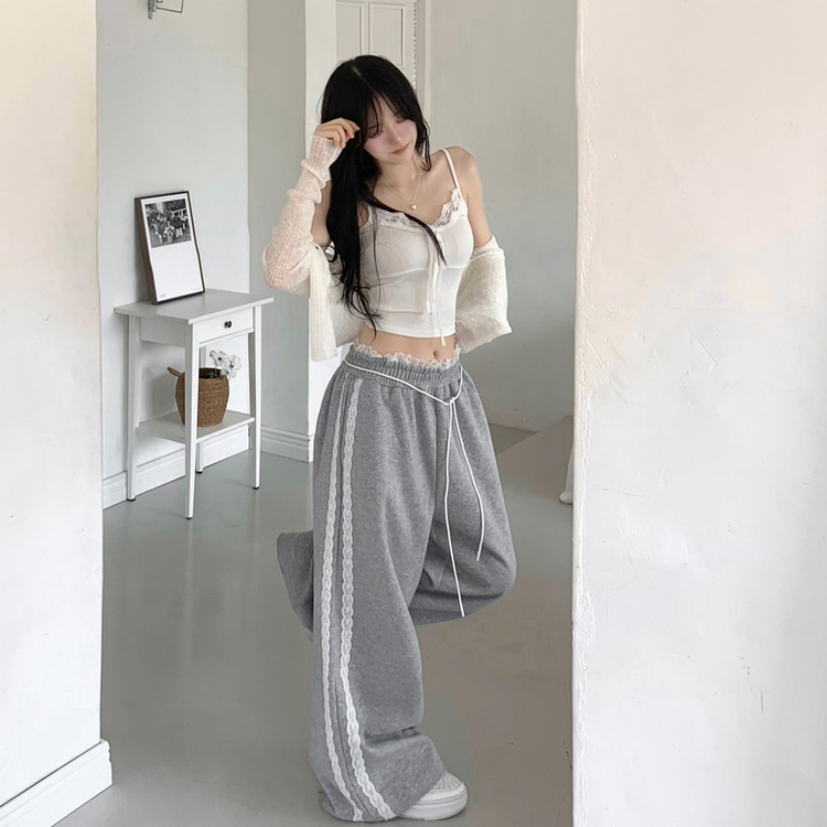 リボンレースラインワイドトレーニングパンツ GREY