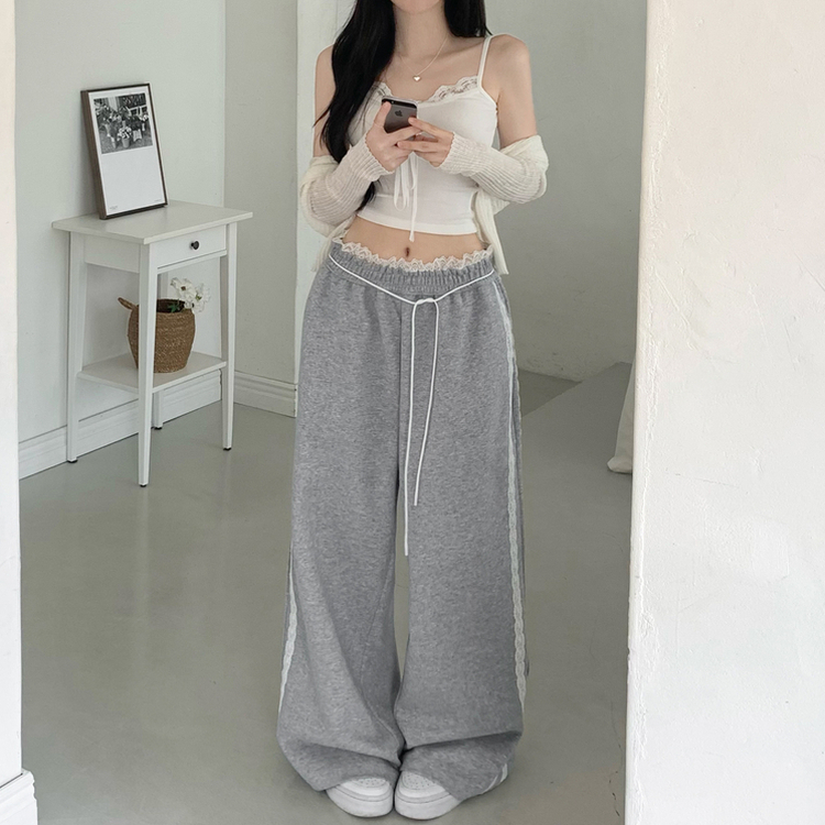 リボンレースラインワイドトレーニングパンツ GREY