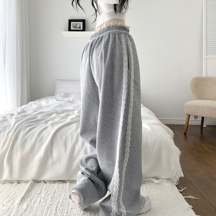 リボンレースラインワイドトレーニングパンツ GREY