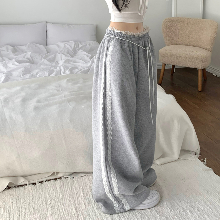 リボンレースラインワイドトレーニングパンツ GREY