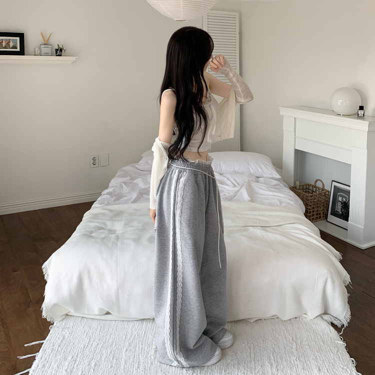 リボンレースラインワイドトレーニングパンツ GREY