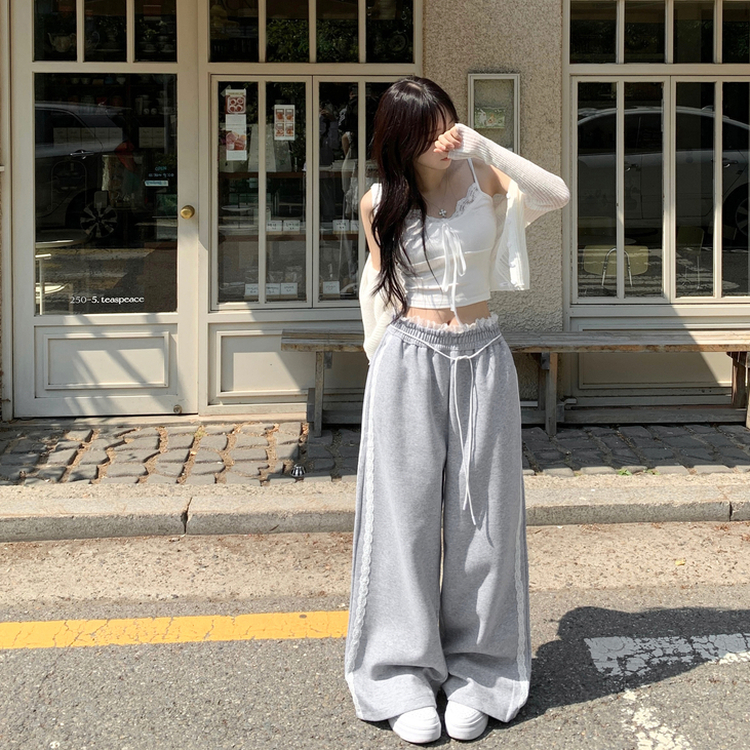 リボンレースラインワイドトレーニングパンツ GREY